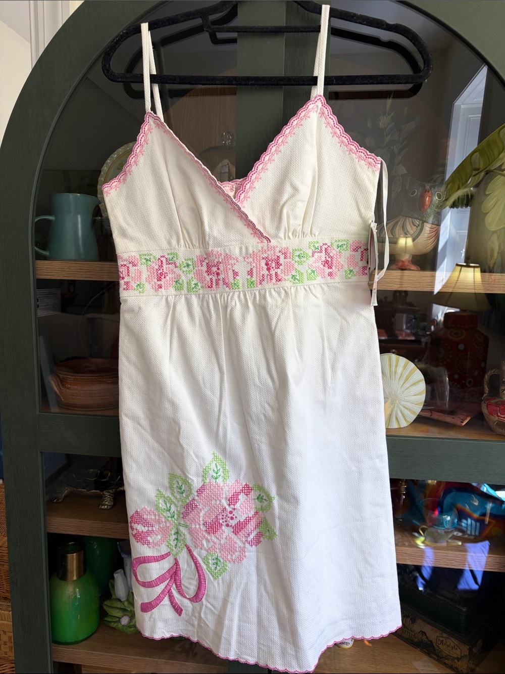 Lilly Pulitzer white Slip dress with Pink Floral Embroidery